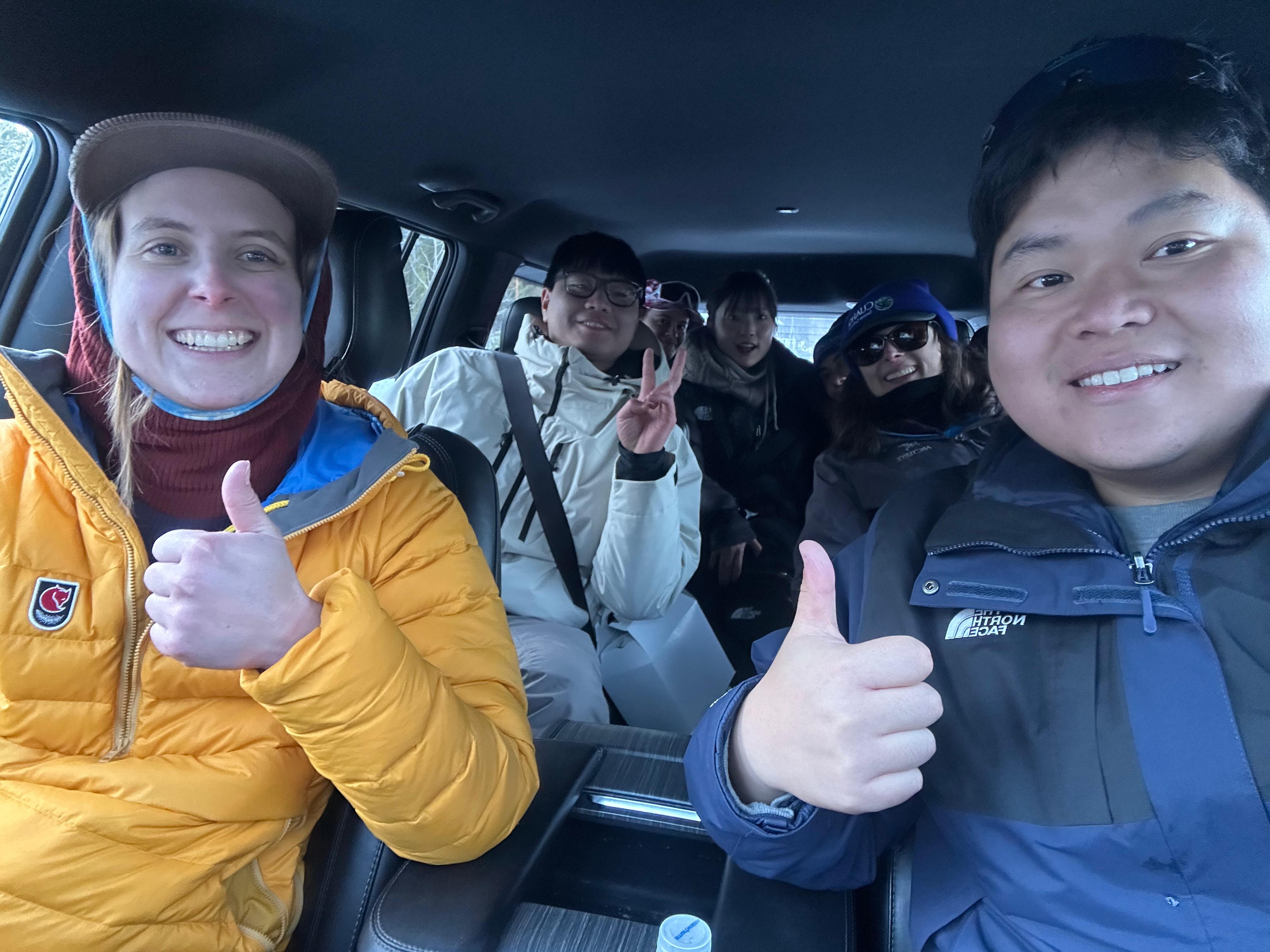 Jipeng Liu conducting snow measurements during field school